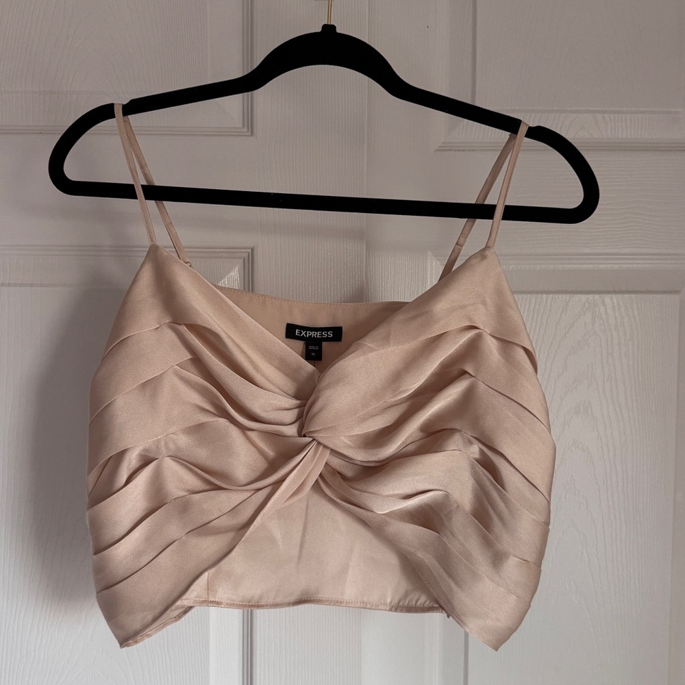 Express Twist Front Silky Crop Top Champagne / Beige Size XL NWT